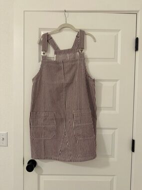 Amazon Women's Red and White Striped Pinafore Dress